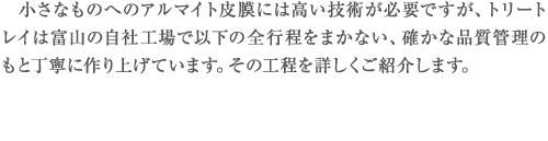 トリートレイは富山の自社工場で以下の全行程をまかない、確かな品質管理のもと丁寧に作り上げています